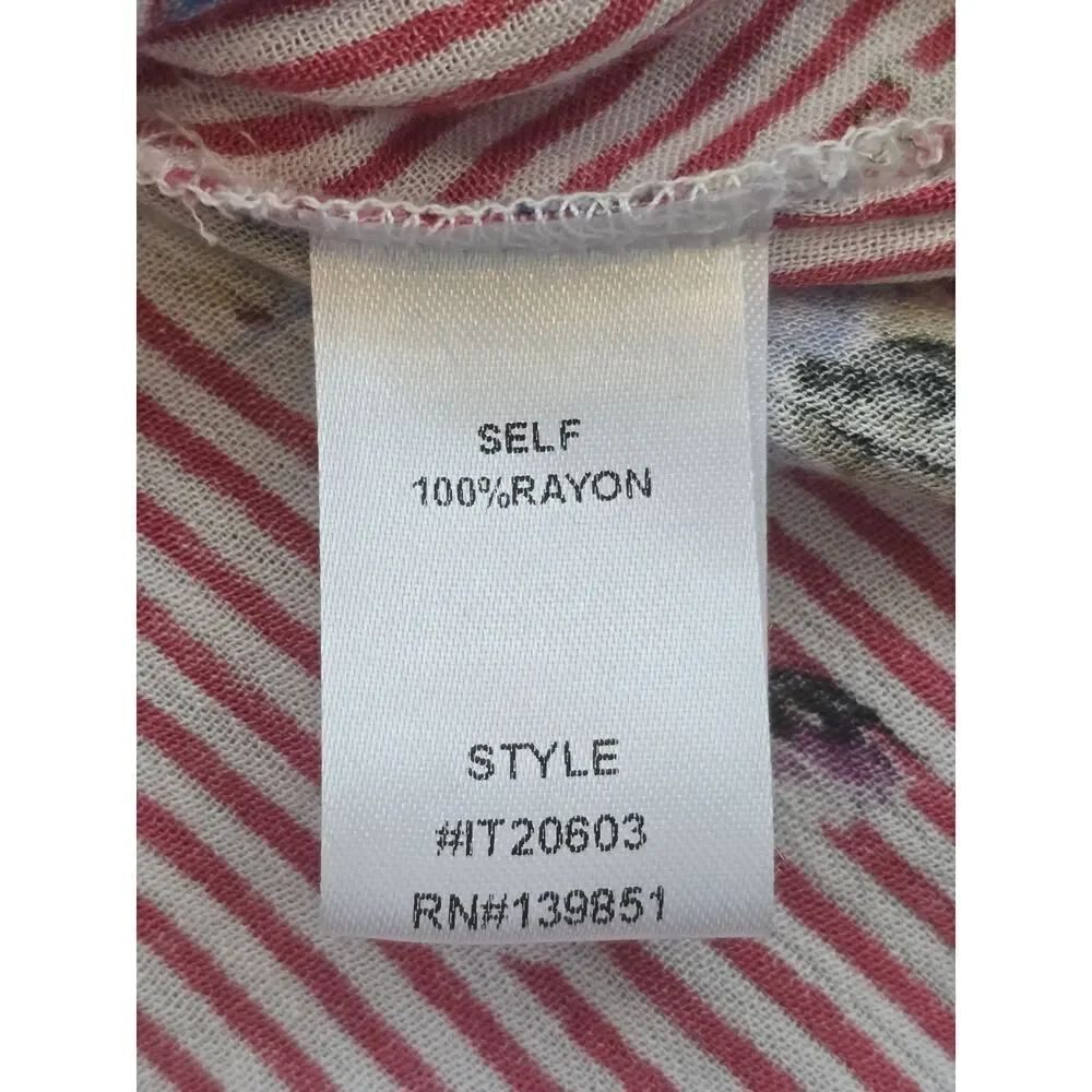 ODDI Floral Stripe Twist Front Blouse L Boho High Low Bell Sleeve Top Open Front - Picture 8 of 8
